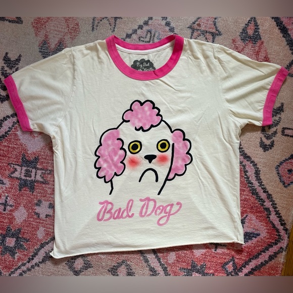 Big Bud Press Tops - Gentle Thrills X Big Bud Press Bad Dog Airbrush Tee Cream & Pink Camp Ringer Tee